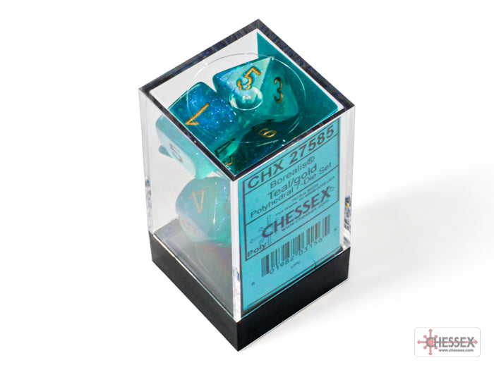 Chessex: Borealis Teal/gold Luminary Polyhedral 7-Dice Set
